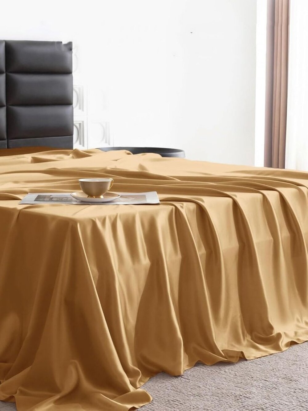 Satin Bed Sheets Set 4 Piece Queen Gold Cooling Silky Soft Deep Pocket - Picture 3 of 7